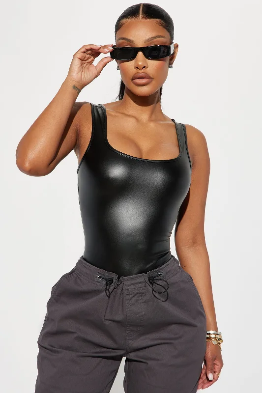 Kayeden Faux Leather Bodysuit - Black