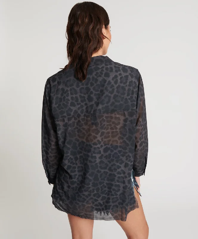 LEOPARD CHIFFON LONGLINE SHIRT