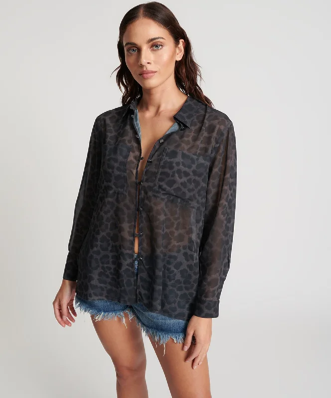 LEOPARD CHIFFON LONGLINE SHIRT