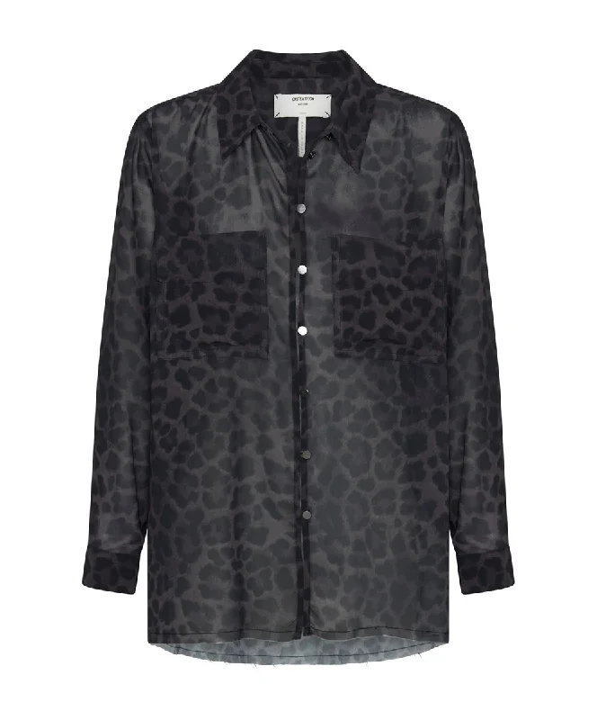 LEOPARD CHIFFON LONGLINE SHIRT