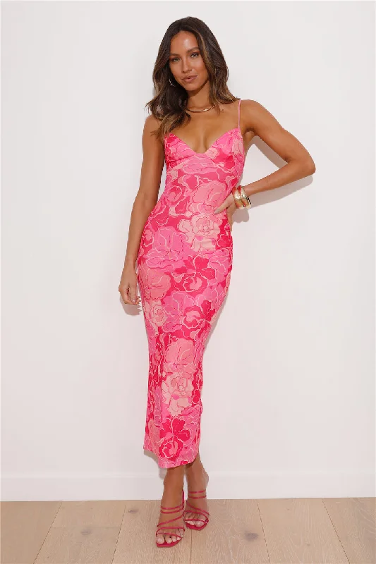 Let's Adventure Mesh Maxi Dress Pink