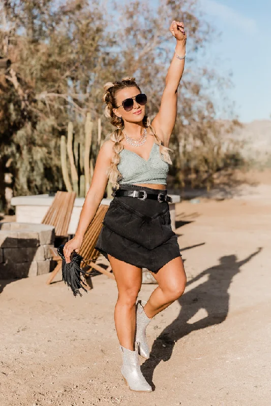 Let's Go Girls Tiered Black Denim Skirt FINAL SALE