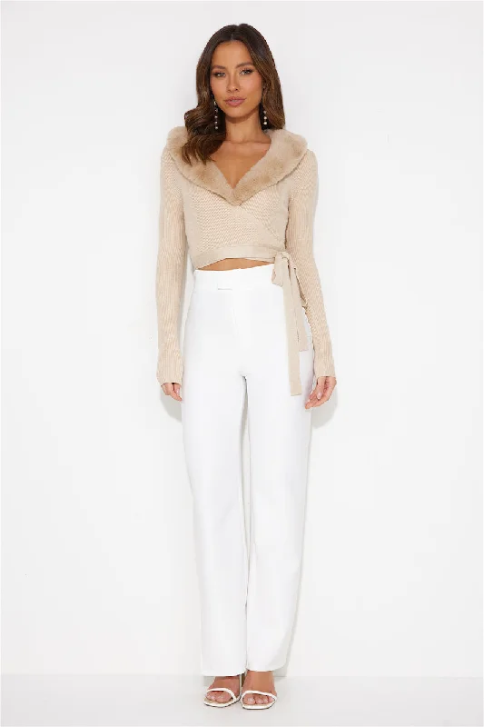 LIONESS Off Duty Wrap Top Beige