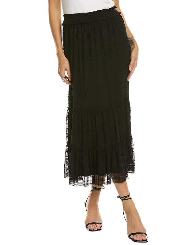 Max Studio Mesh Lace Tiered Midi Skirt