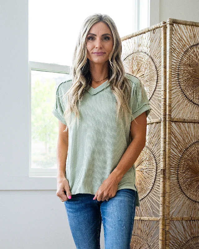 NEW! Mandy Corded V Neck Top - Sage