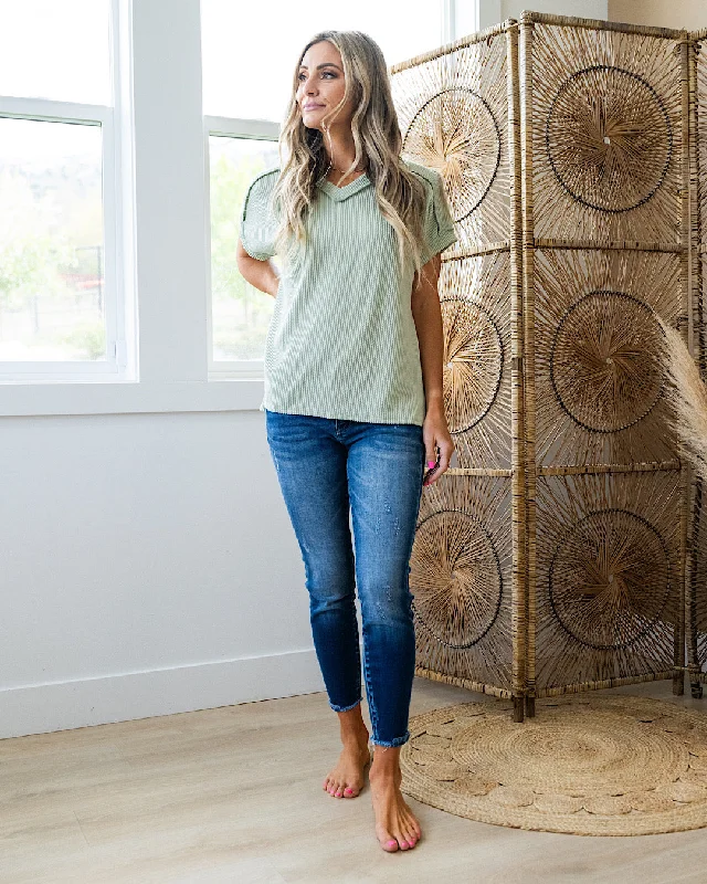 NEW! Mandy Corded V Neck Top - Sage