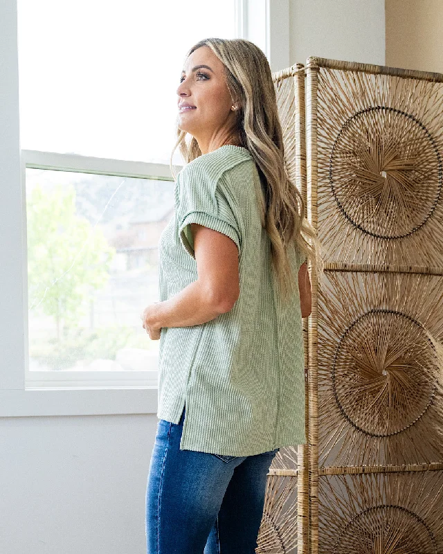 NEW! Mandy Corded V Neck Top - Sage