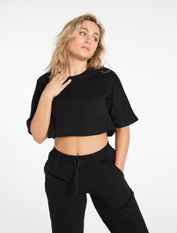 Oversized Fleece Crop T-Shirt - Blackout