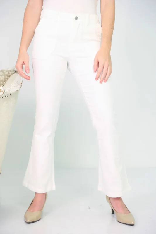 Petite Mid Rise Flared Jeans (White)