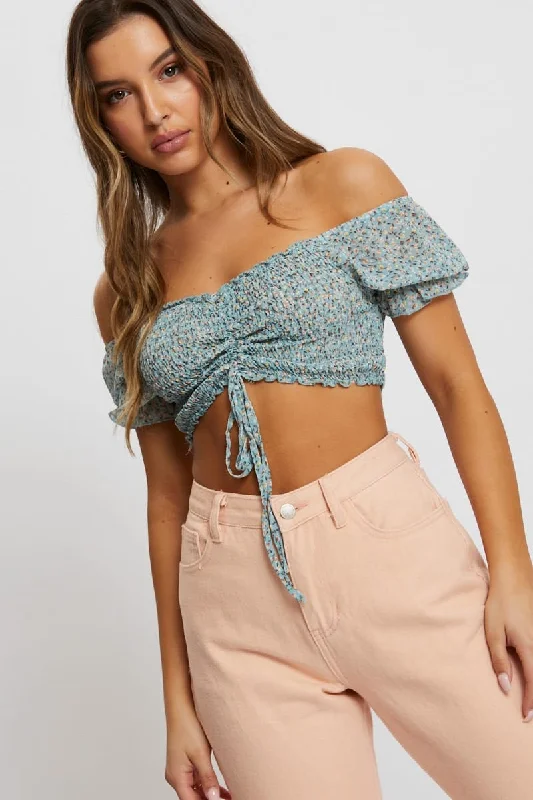 Print Rouching Crop Top