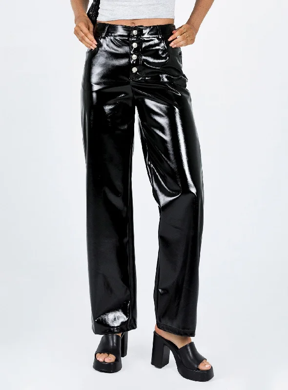 Renni Low Rise Vinyl Pants Black