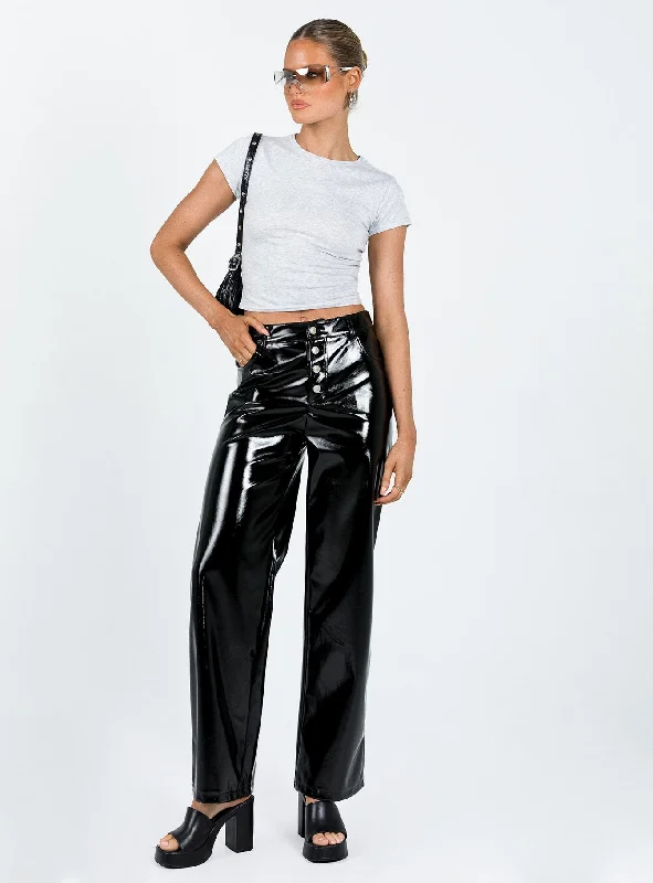 Renni Low Rise Vinyl Pants Black