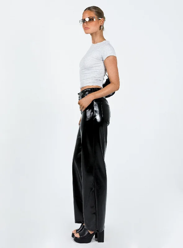 Renni Low Rise Vinyl Pants Black