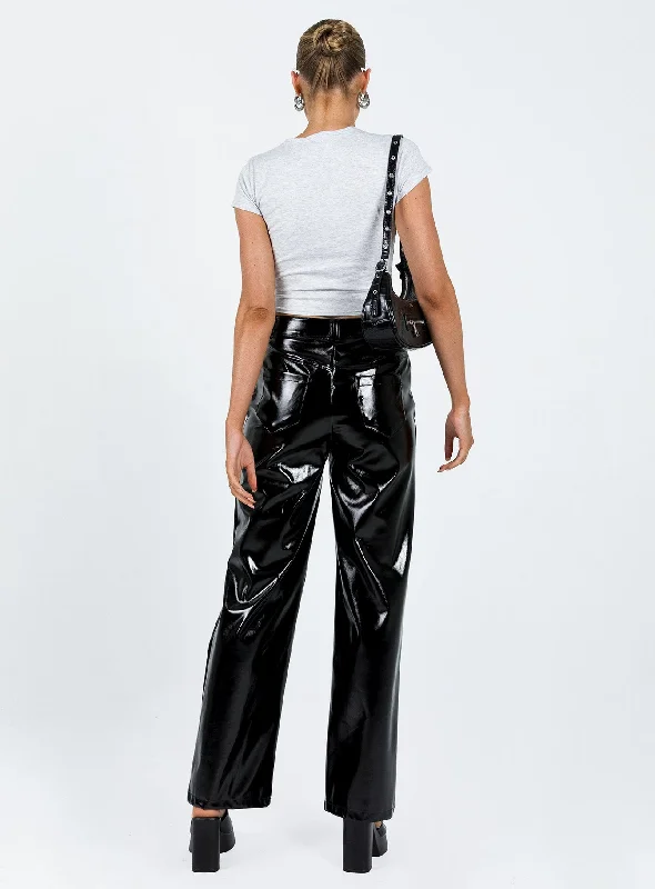 Renni Low Rise Vinyl Pants Black