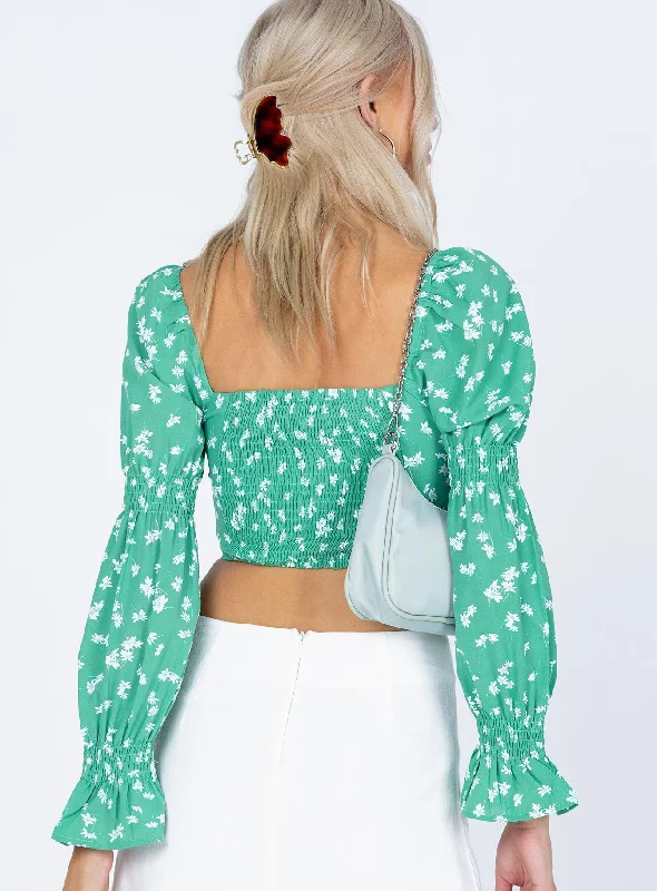 Rylee Long Sleeve Top Green Floral