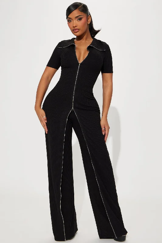 Sort Through It Short Sleeve Jumpsuit - Black