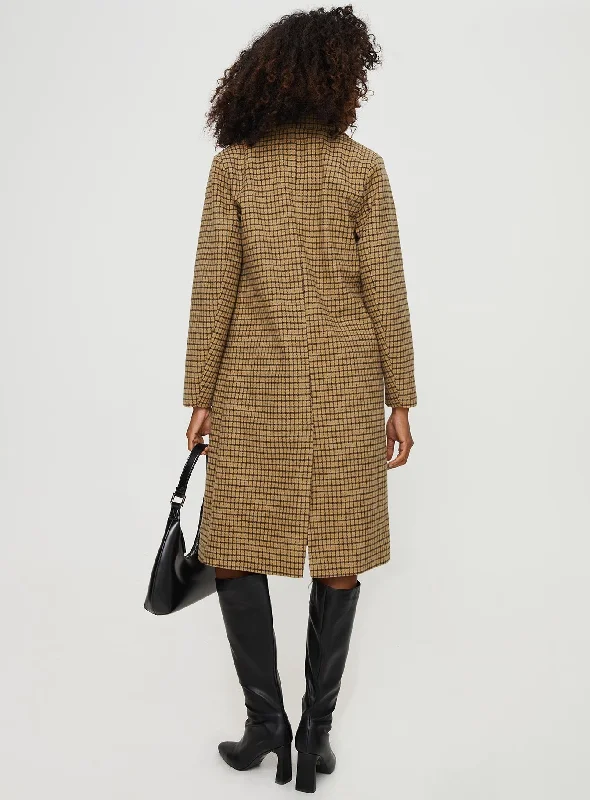 Temperature Longline Coat Brown Plaid