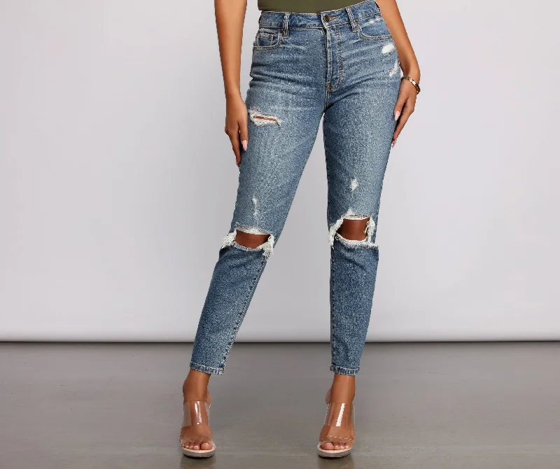 Tobi High Rise Destructed Mom Jeans