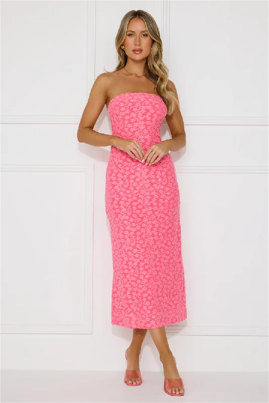 Tropical Tango Strapless Midi Dress Pink