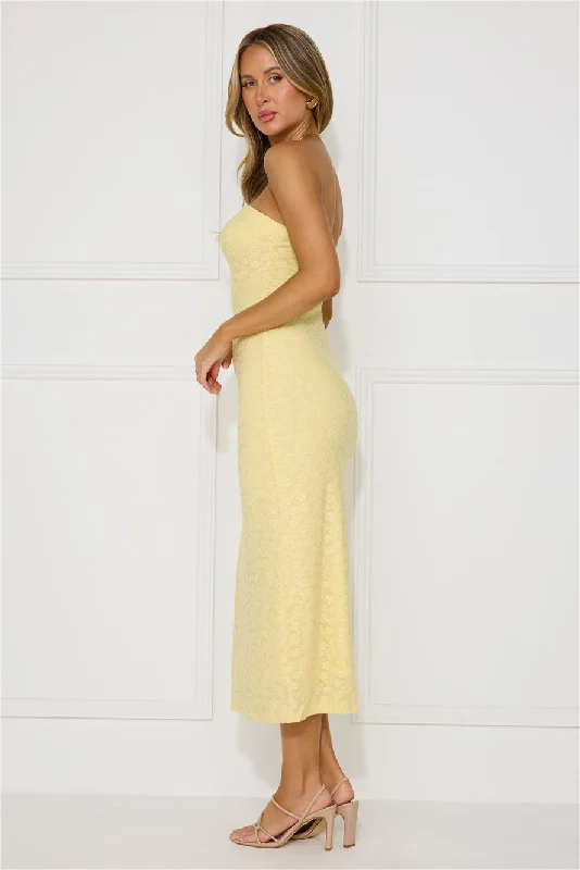 Tropical Tango Strapless Midi Dress Yellow