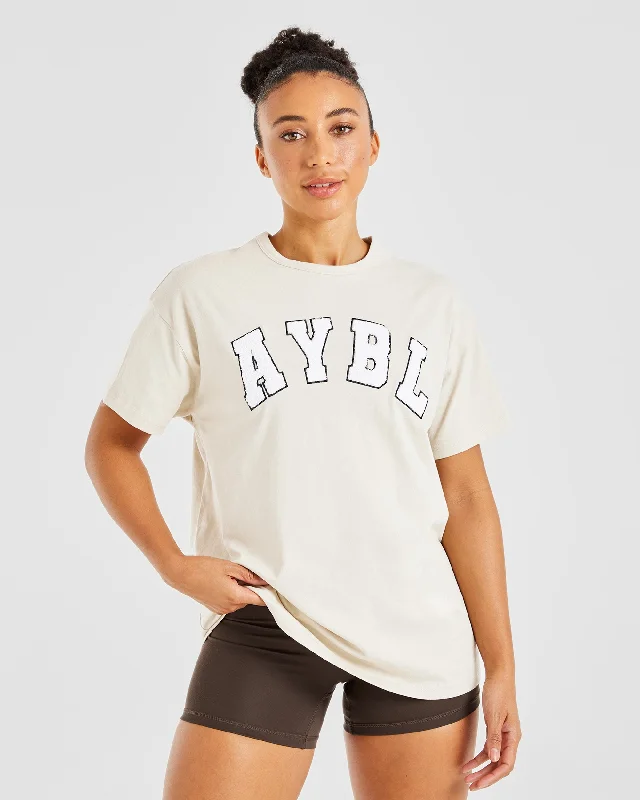 Varsity Fluffy Oversized T Shirt - Sand