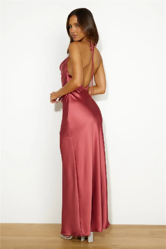 Wedding Season Satin Maxi Dress Rust