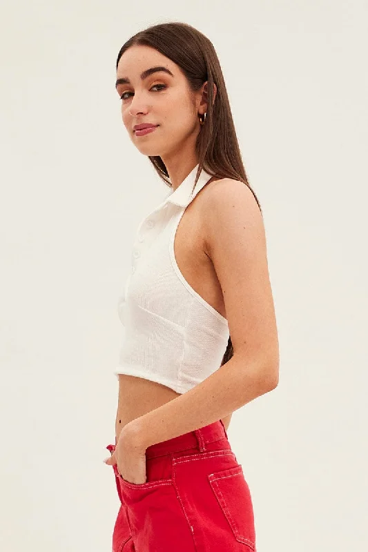 White Backless Crop Top