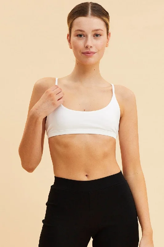 White Cotton Bralette Cotton Stretch Scoop Neck