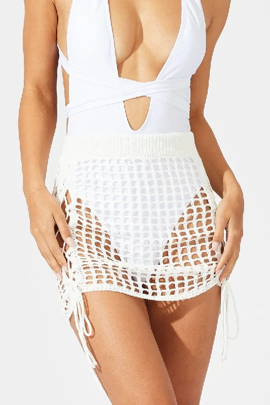 White Crochet Beach Mini Skirt