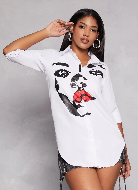 Face Graphic Button Front Shirt