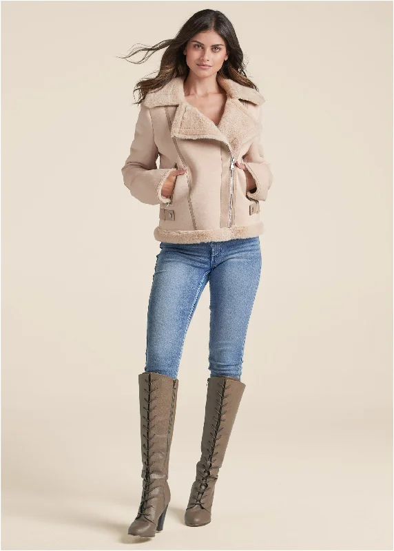 Faux-shearling coat - Ivory