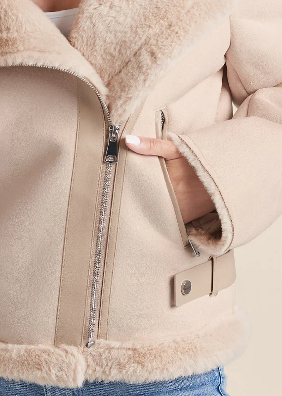 Faux-shearling coat - Ivory