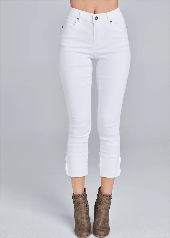 Cropped cuff jeans - White