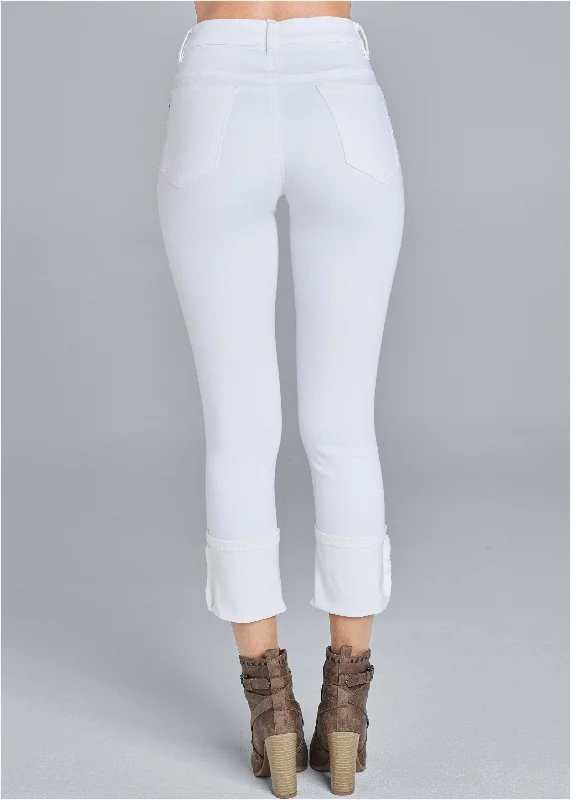 Cropped cuff jeans - White