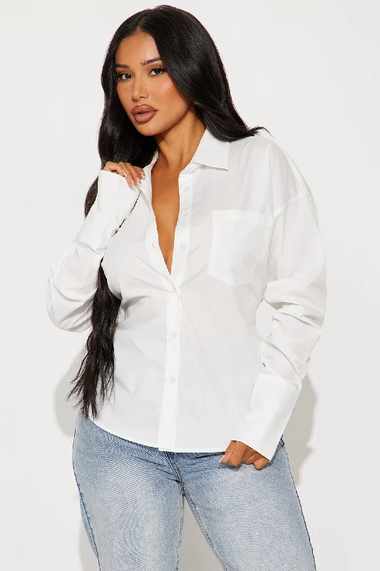 Yours Truly Lace Up Poplin Shirt - White