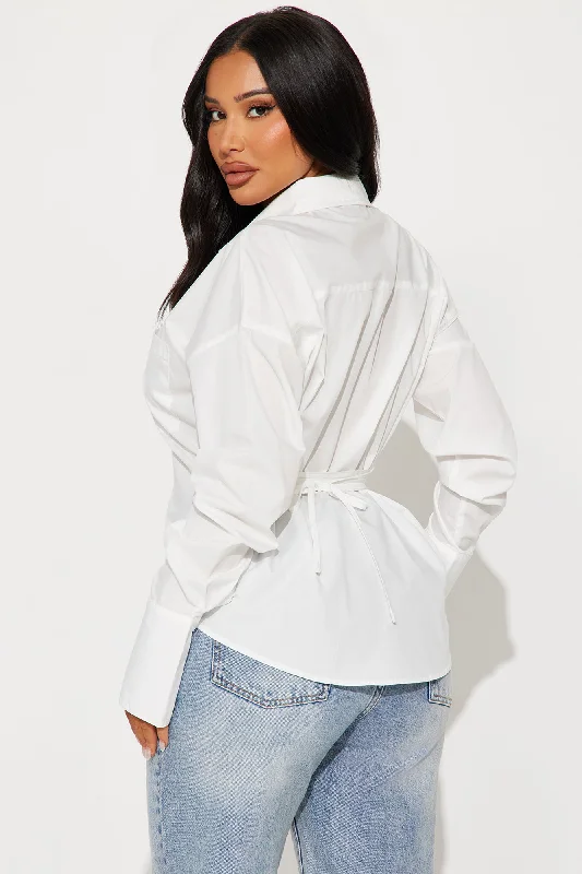 Yours Truly Lace Up Poplin Shirt - White