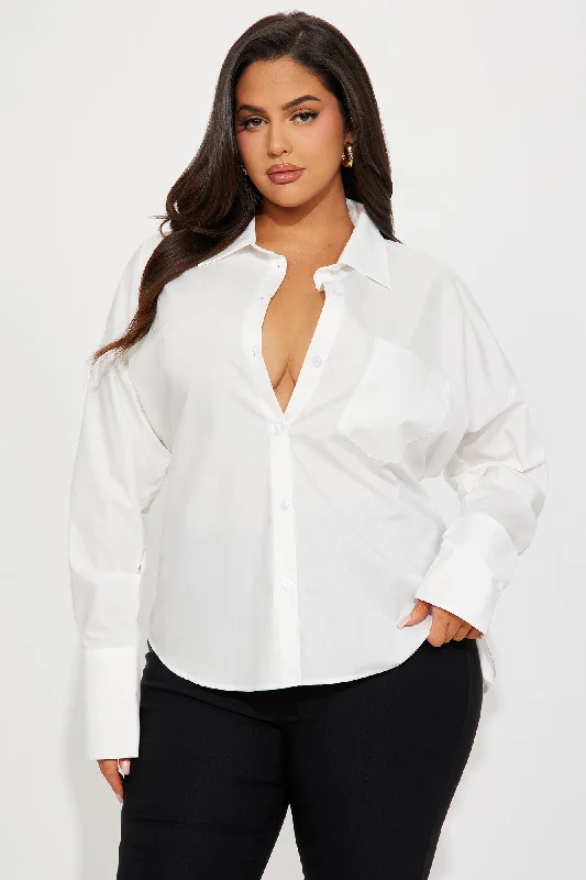 Yours Truly Lace Up Poplin Shirt - White