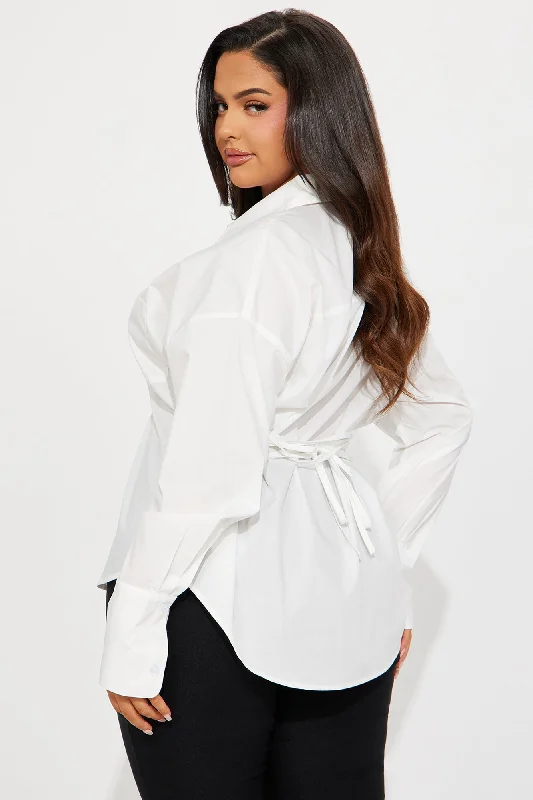 Yours Truly Lace Up Poplin Shirt - White