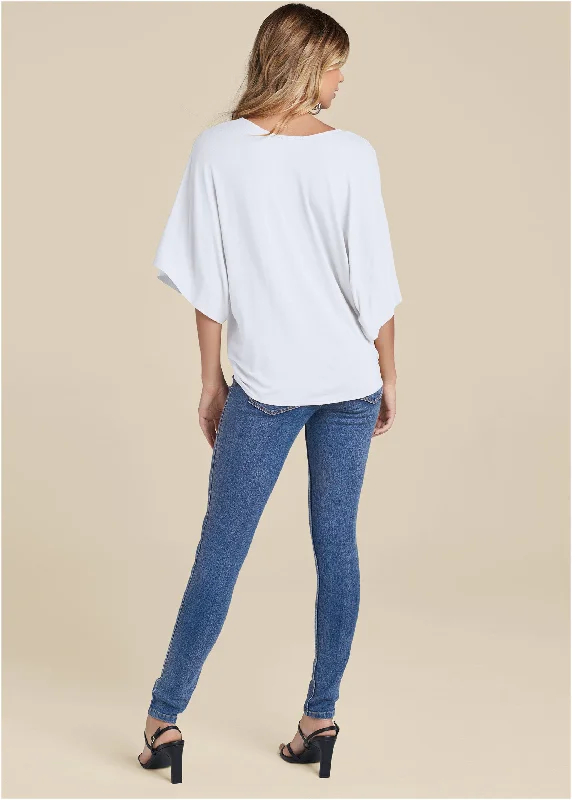 Knot twist V-neck tee - White