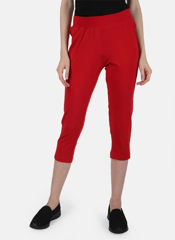 Womens Red Regular Capri