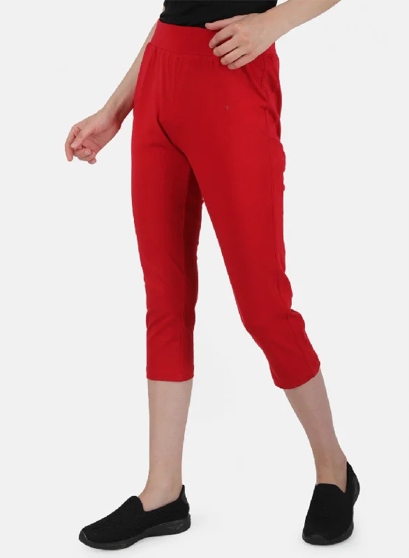 Womens Red Regular Capri