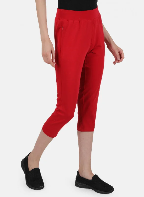 Womens Red Regular Capri