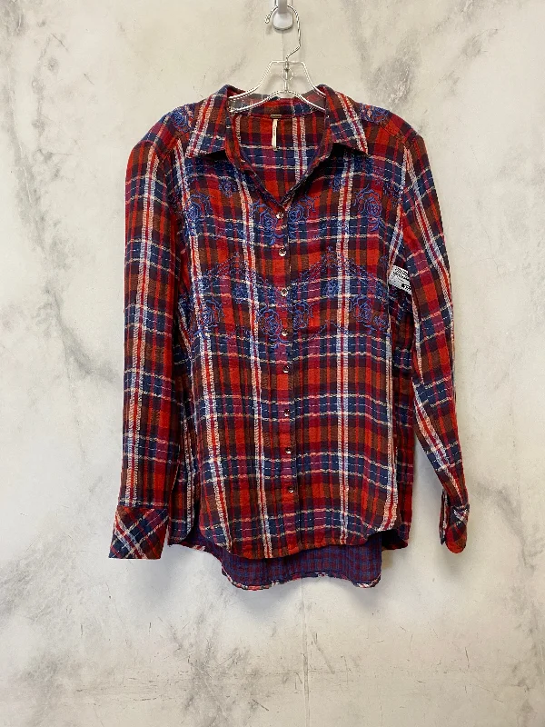 Top Long Sleeve By Free People In Plaid Pattern, Size: S