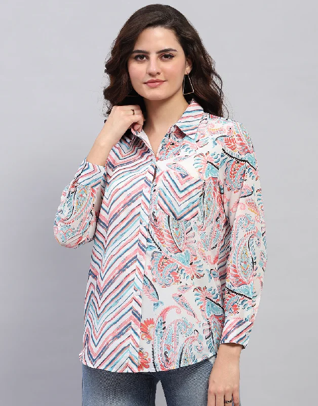 Women Multi Color Printed Front Open Full Sleeve Top