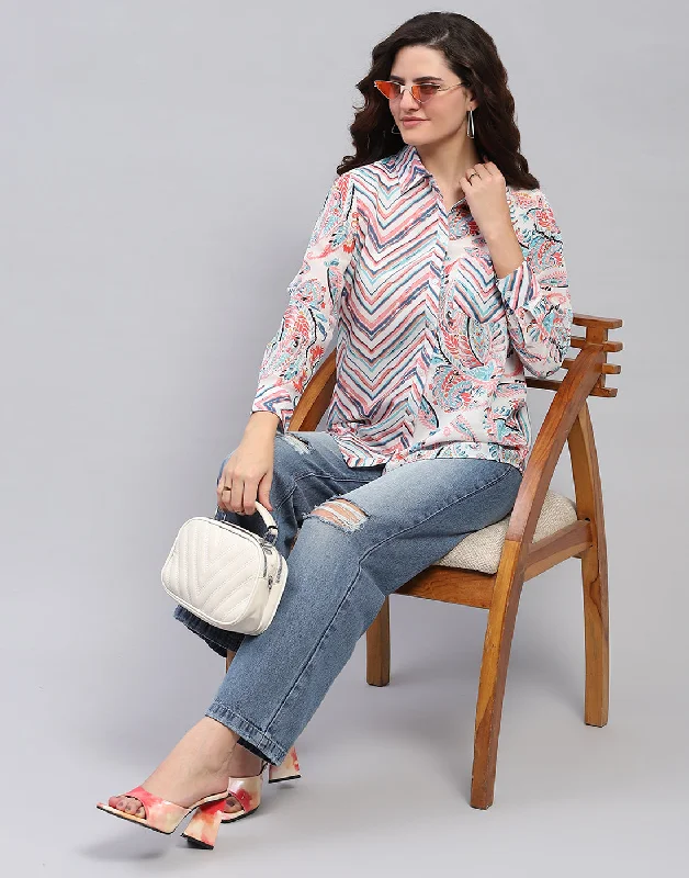 Women Multi Color Printed Front Open Full Sleeve Top