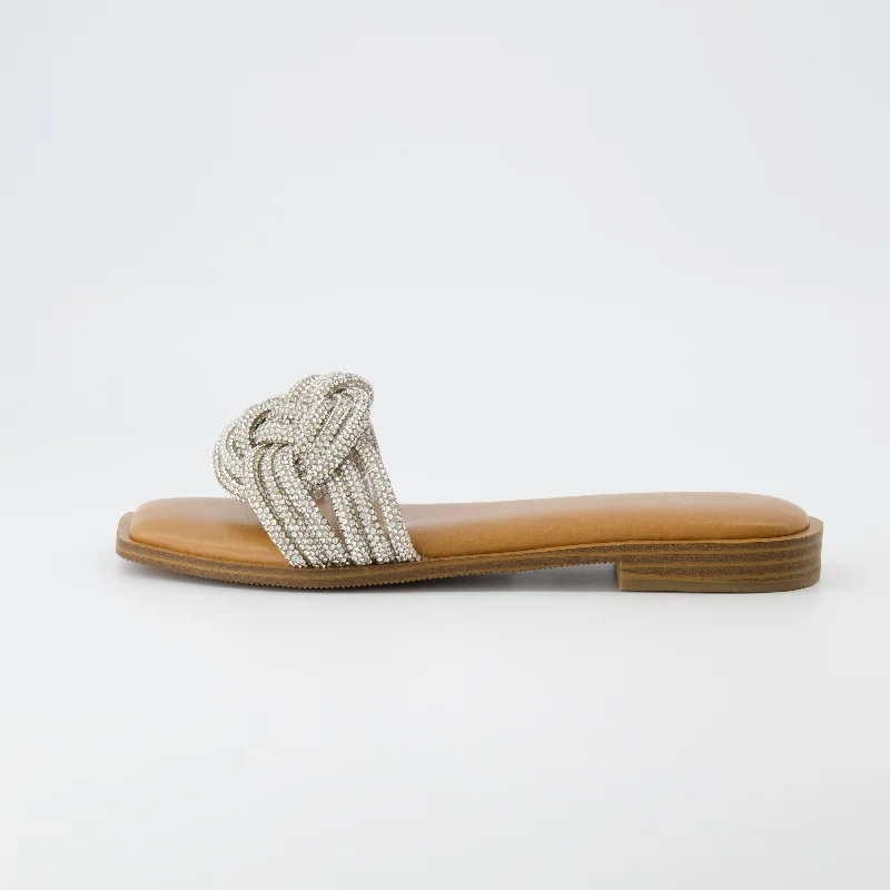 Fortuna Braided Rhinestone Slide Sandal