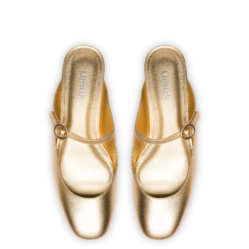 Blair Flat Mule In Gold Metallic Leather