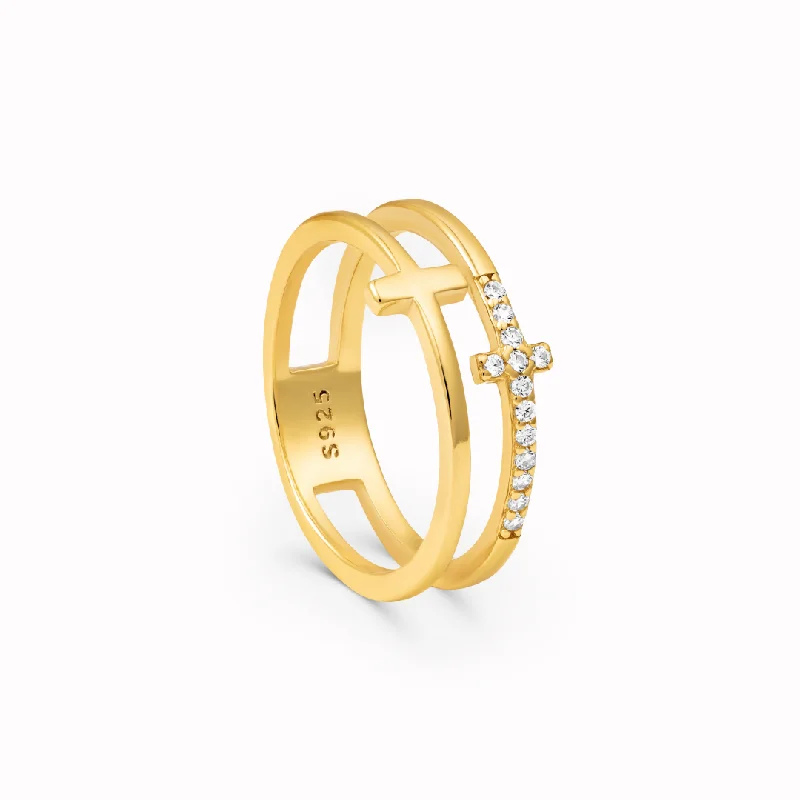 To My Daughter - Gold Twin Band Cross Ring