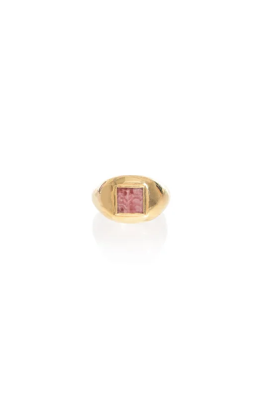 Medium Ring in 18k Gold & Pink Marble Stone