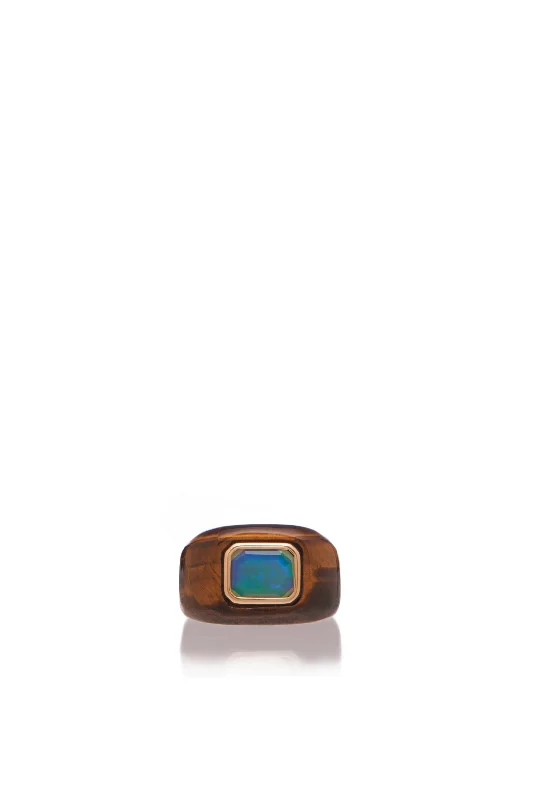 Medium Ring in Tigers Eye & Opal